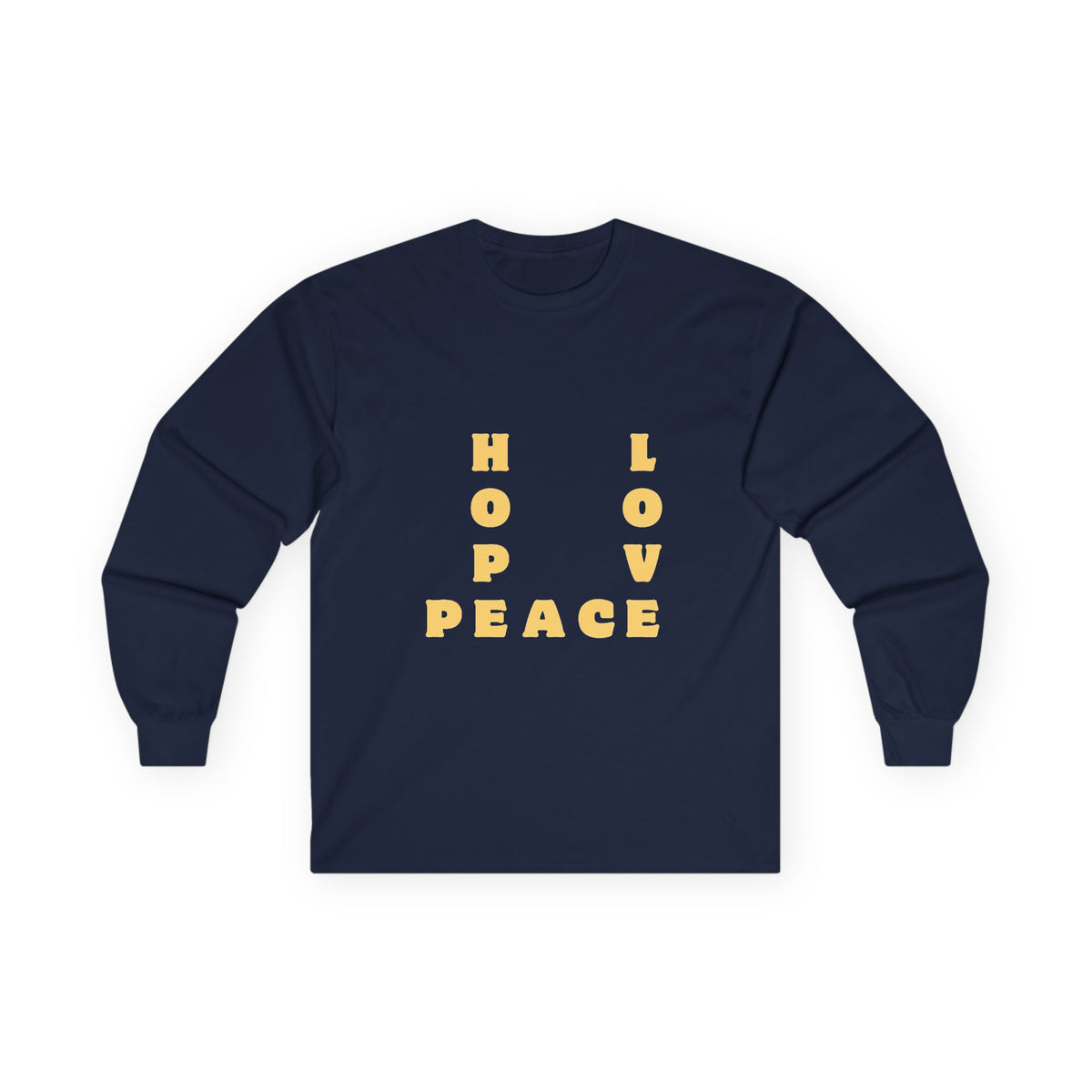 Hope Love Peace Long Sleeve Tee – Retro Block Letter Graphic Shirt