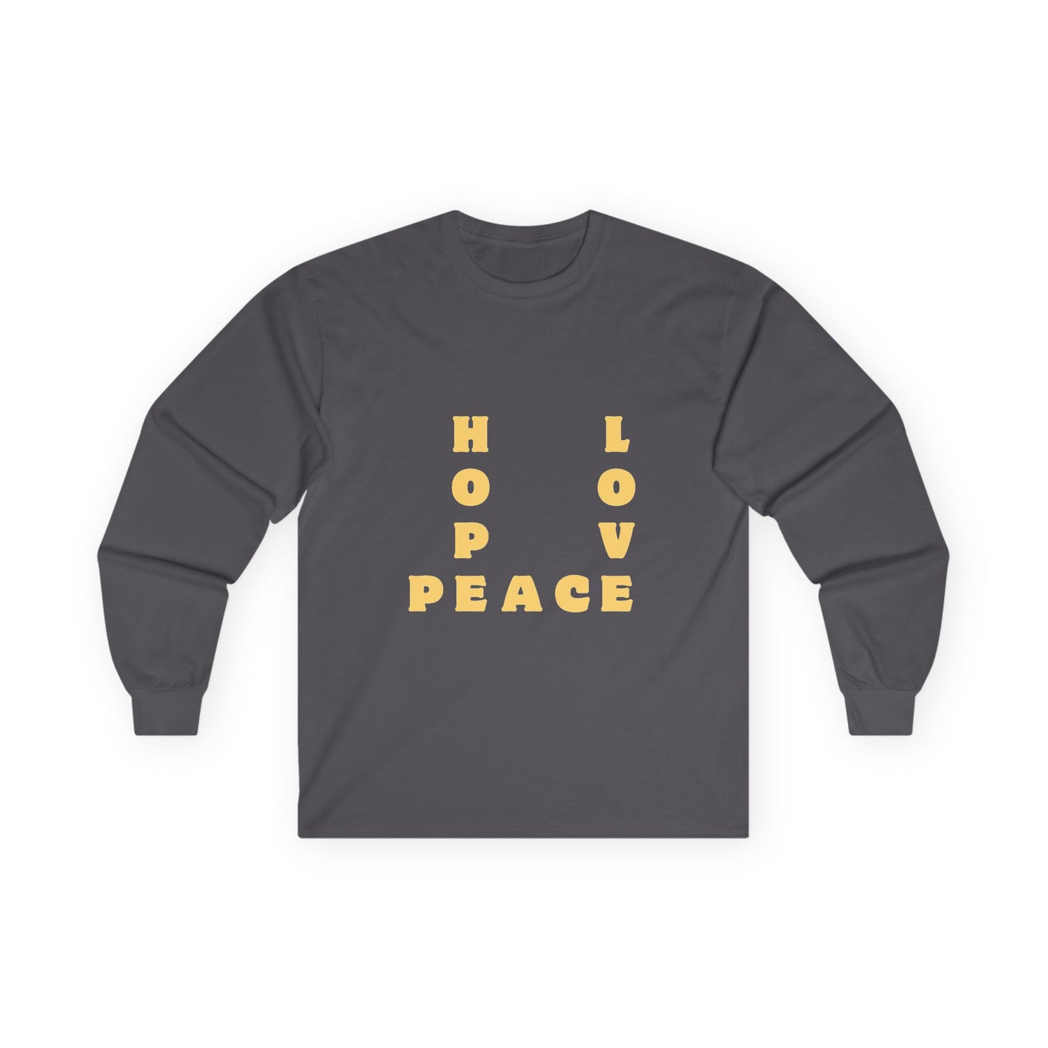 Hope Love Peace Long Sleeve Tee – Retro Block Letter Graphic Shirt