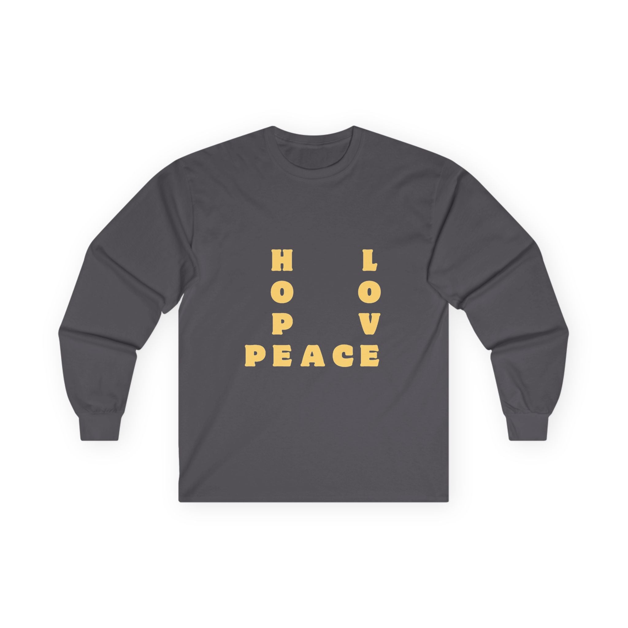 Hope Love Peace Long Sleeve Tee – Retro Block Letter Graphic Shirt