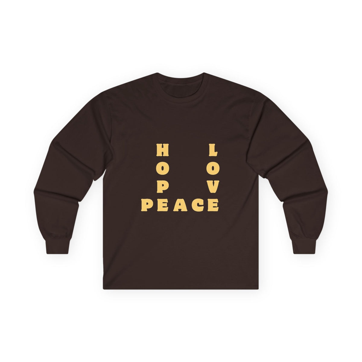 Hope Love Peace Long Sleeve Tee – Retro Block Letter Graphic Shirt