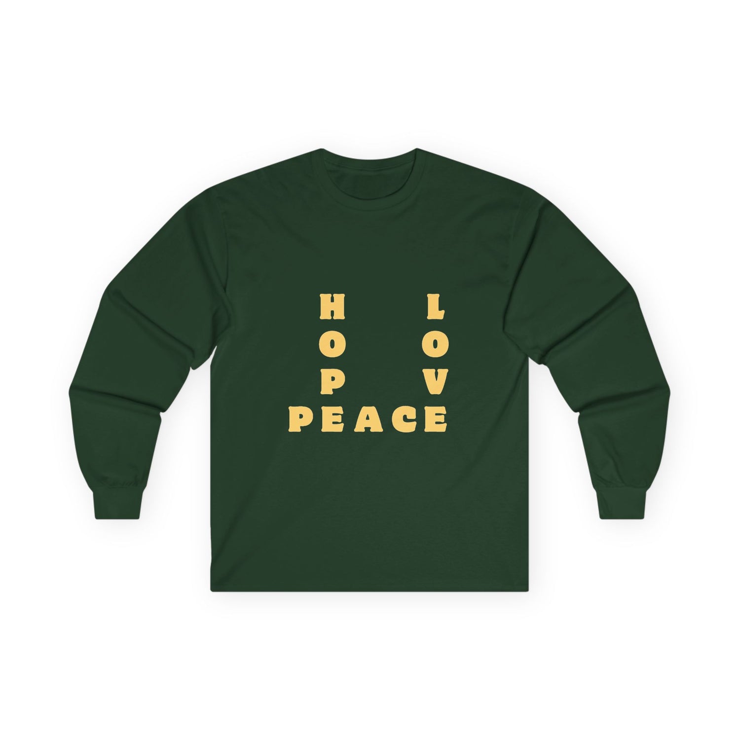 Hope Love Peace Long Sleeve Tee – Retro Block Letter Graphic Shirt