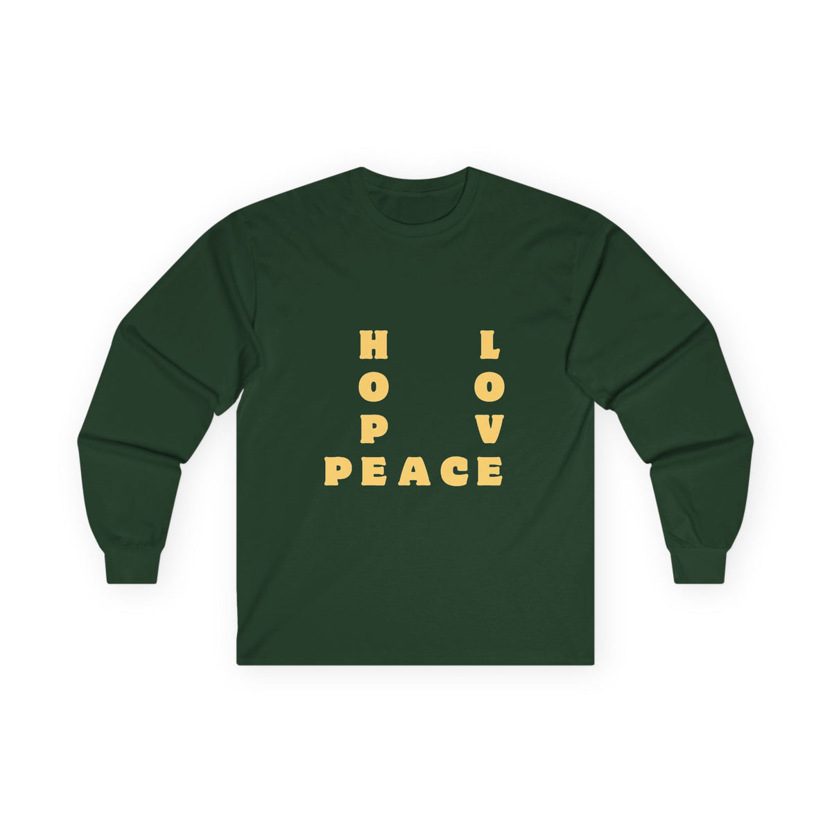 Hope Love Peace Long Sleeve Tee – Retro Block Letter Graphic Shirt