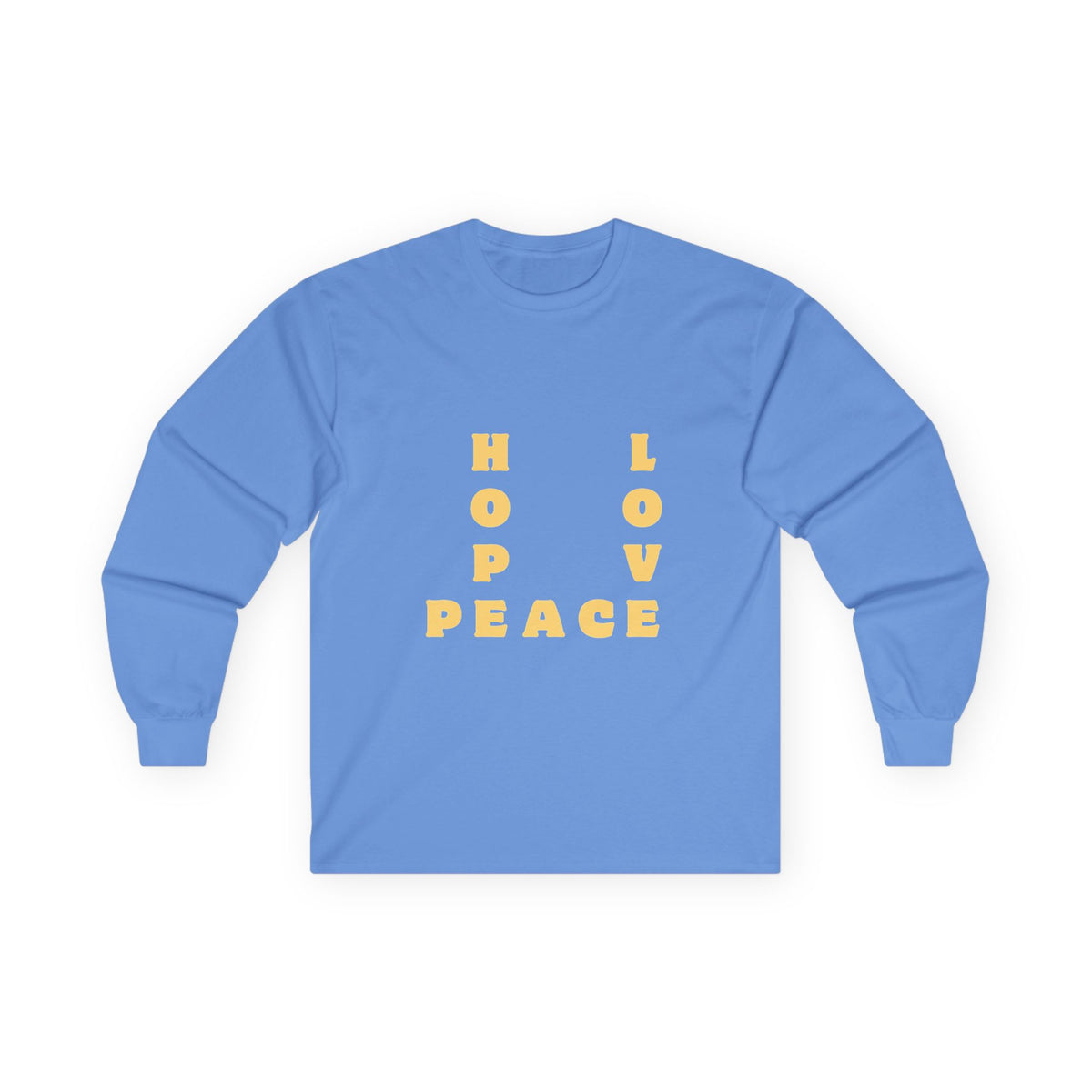 Hope Love Peace Long Sleeve Tee – Retro Block Letter Graphic Shirt