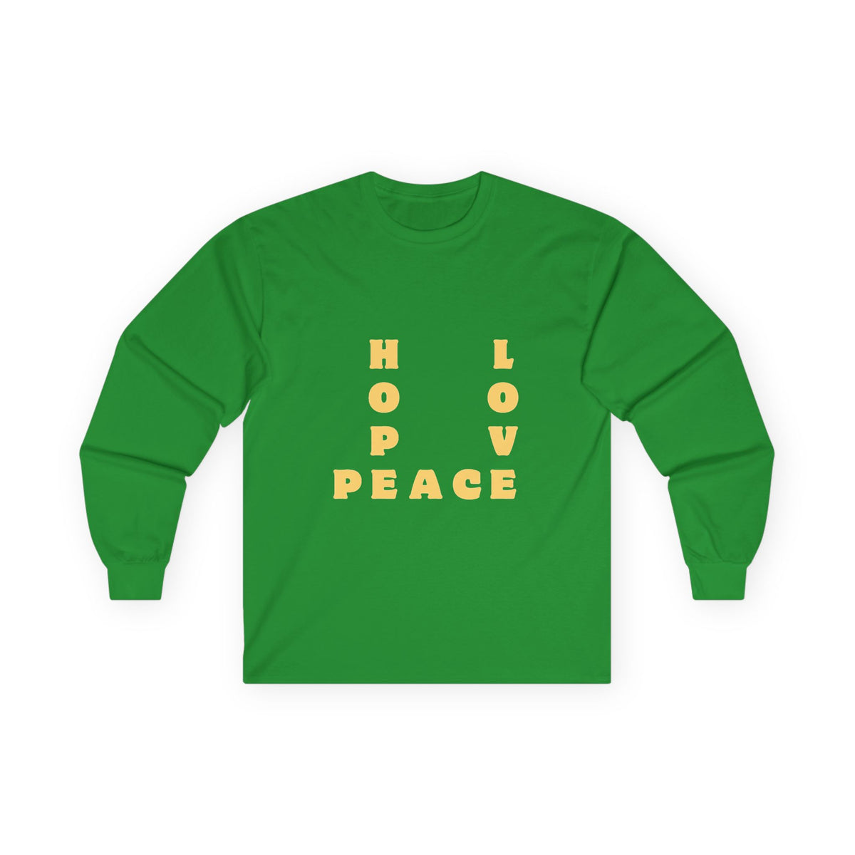 Hope Love Peace Long Sleeve Tee – Retro Block Letter Graphic Shirt