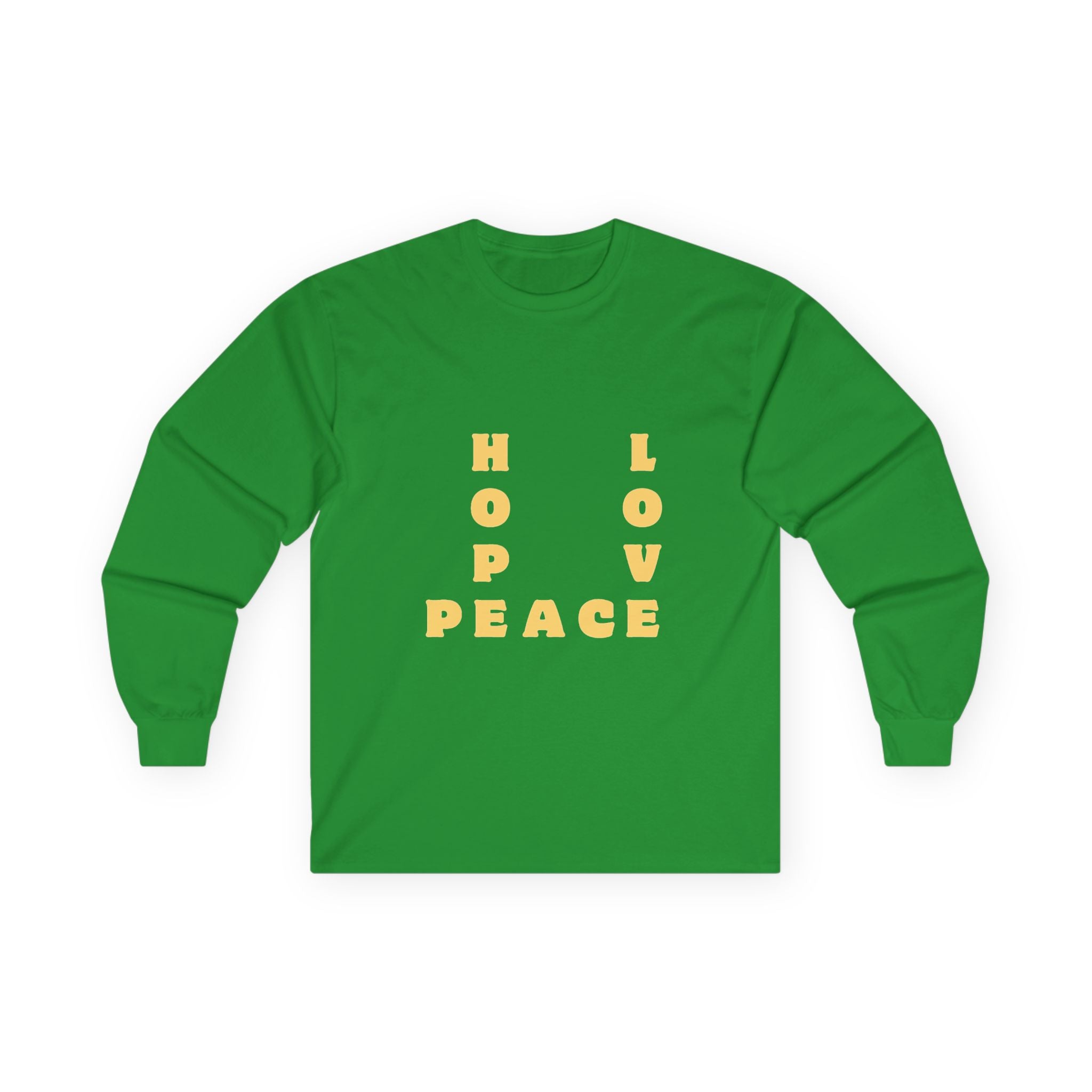 Hope Love Peace Long Sleeve Tee – Retro Block Letter Graphic Shirt