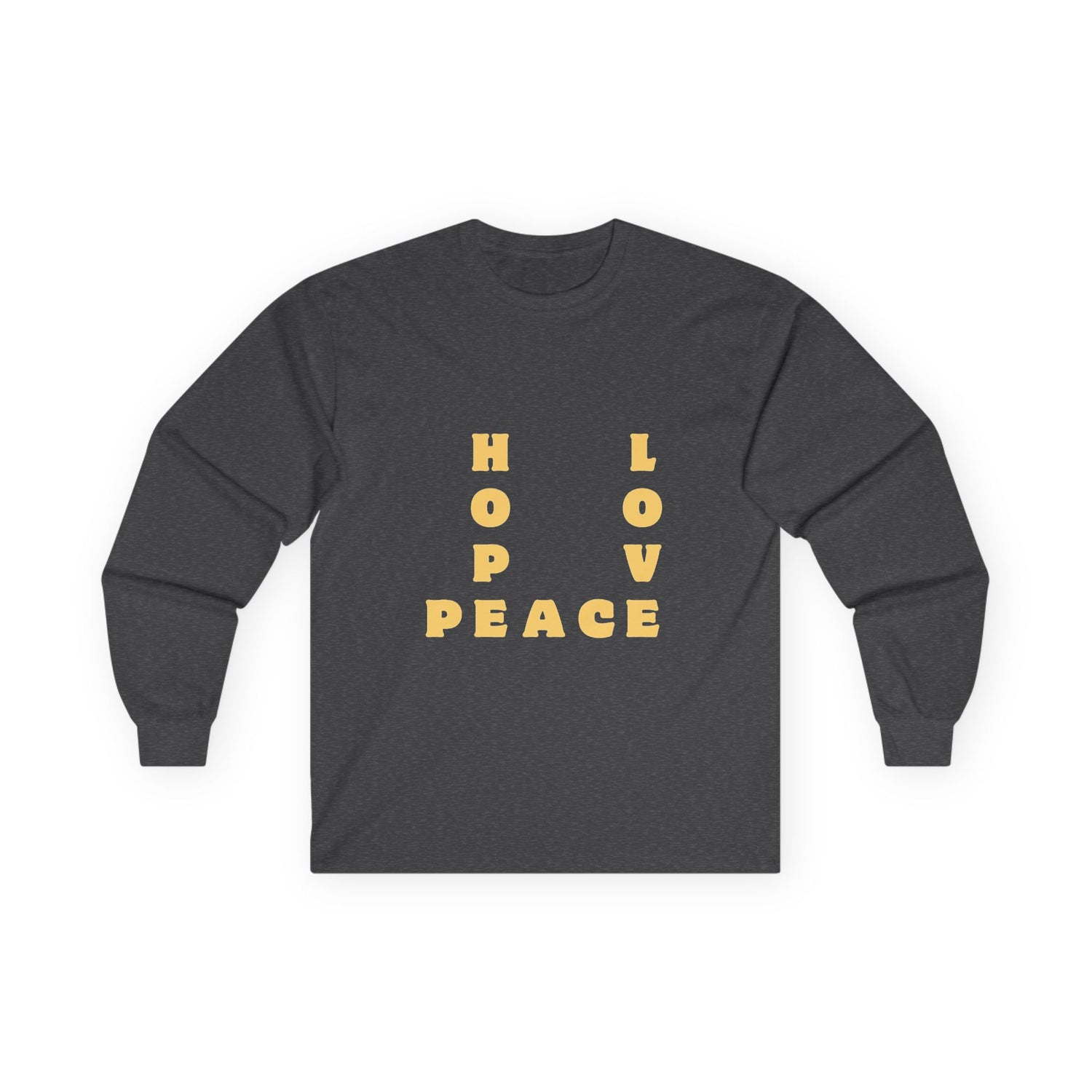 Hope Love Peace Long Sleeve Tee – Retro Block Letter Graphic Shirt