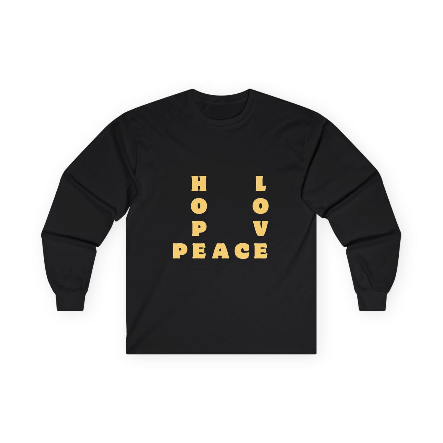 Hope Love Peace Long Sleeve Tee – Retro Block Letter Graphic Shirt