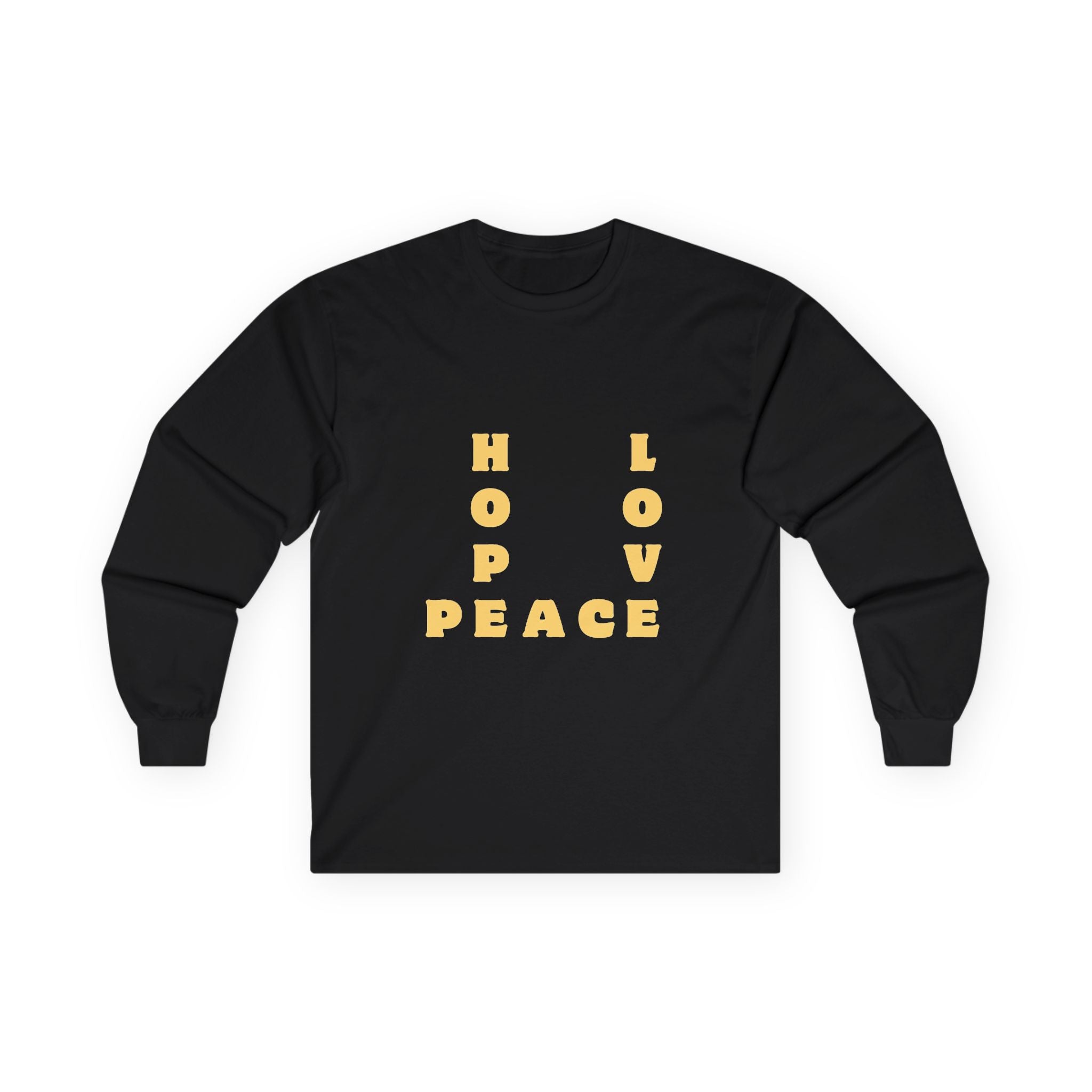 Hope Love Peace Long Sleeve Tee – Retro Block Letter Graphic Shirt