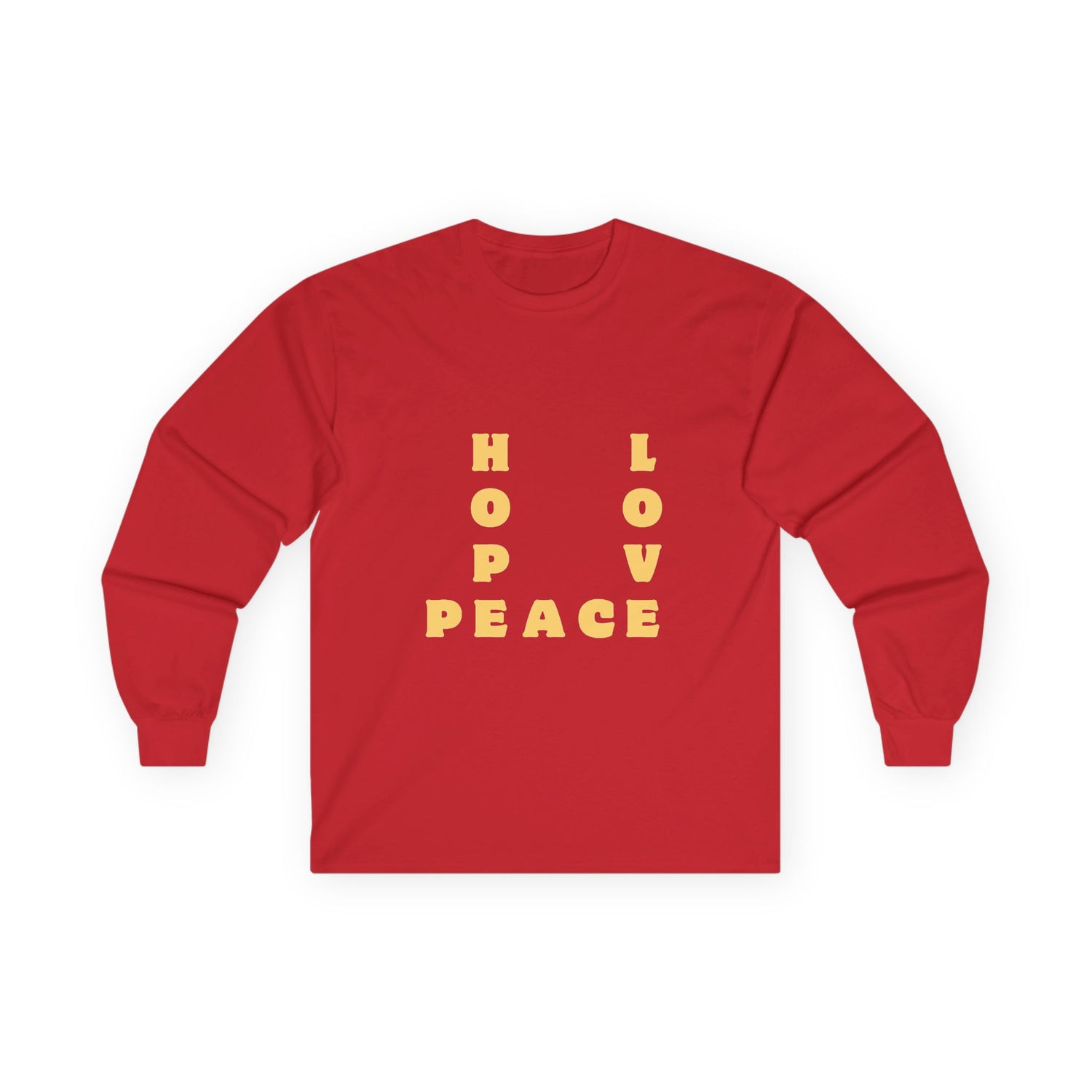 Hope Love Peace Long Sleeve Tee – Retro Block Letter Graphic Shirt